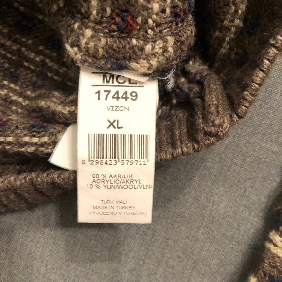 Men's MCL Brown Striped Collared Sweater - Size EU XL - Picture 6 of 6